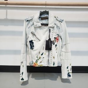 BlankNYC floral-embroided denim jacket